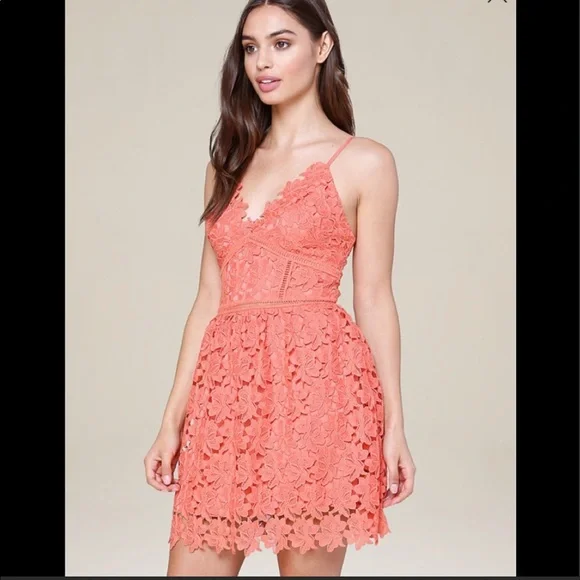 Bebe coral lace dress NWT- “Valentina Blossom” - Picture 8 of 10